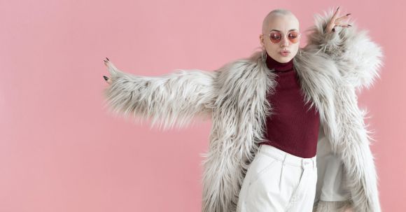 Trending Outfits - Fashionable woman in fur coat dancing in studio